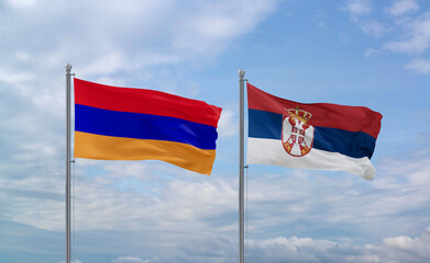 Serbia and Armenia flags, country relationship concept