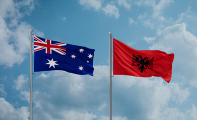 Australia and Albania national flags, country relationship concept
