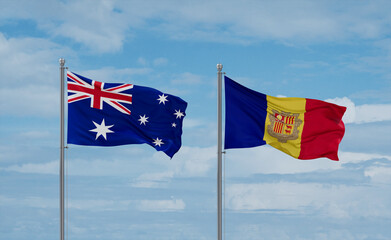 Australia and Andorra national flags, country relationship concept