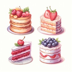 Set of Cake piece illustration on white background.