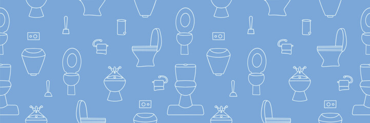 Seamless vector pattern of toilets and toilet paper. Toilet seamless pattern. Vector illustration