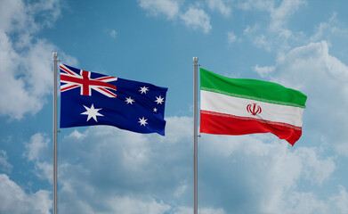 Iran and Australia flags, country relationship concept