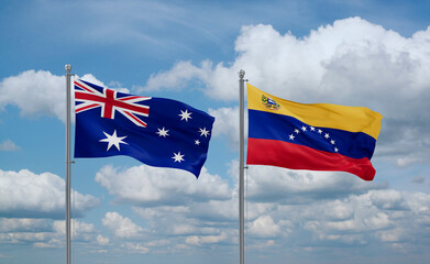 Venezuela and Australia flags, country relationship concept