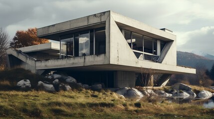 an Abandoned concrete House. generative AI
