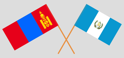 Crossed flags of Mongolia and Guatemala. Official colors. Correct proportion
