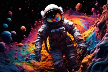 Obraz premium An astronaut in space with colorful background. Beautiful art concept.