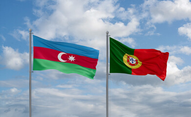 Portugal and Azerbaijan flags, country relationship concept