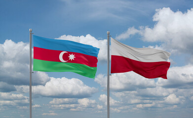 Poland and Azerbaijan flags, country relationship concept
