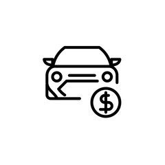 car price outline icon pixel perfect. Car with coin icon vector. Buying car web button in flat style. Save money for buying car