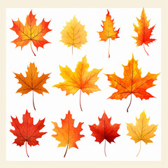 Naklejka na ściany i meble BEAUTIFUL AND ATTRACTIVE AUTOMN LEAVES ON TRANSPARENT WHITE BACKGROUND LANDSCAPE