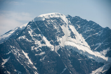 Top of a mountain with snow. Glacier on top of a mountain