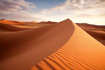 Fototapeta na wymiar Rolling orange sand dunes and sand ripples.