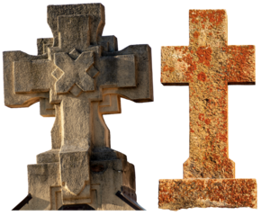 Collection of stone Religious Crosses isolated on white or transparent background, Italy, Europe. Png.