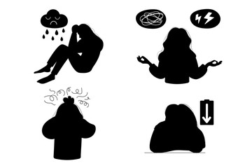 Set silhouette women concept depression