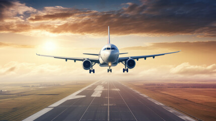 Fototapeta na wymiar Airplane in take off with runway in the background