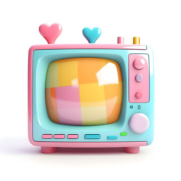 Pastel kawaii of television isolated on white