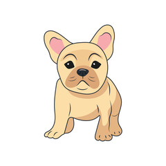 Sticker of a cute little beige French bulldog puppy standing on a white background