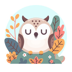 flat owl cartoon vector illustration