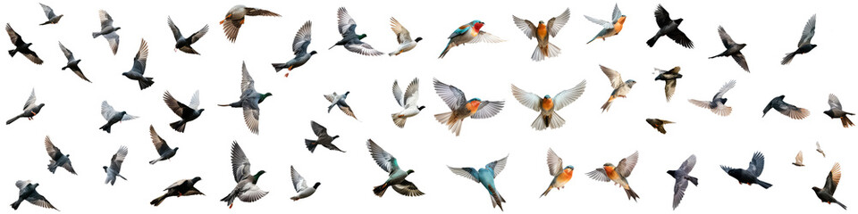 Flying birds on a white background