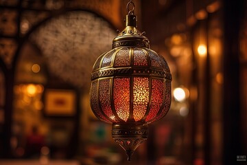 Hanging lantern in a dim room