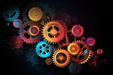 Colorful gears on black background