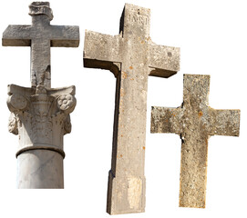 Collection of stone Religious Crosses isolated on white or transparent background, Italy, Europe....