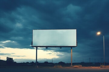 Blank billboard against evening sky. Generative AI