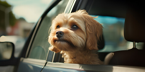 A dog enjoying a car ride with its head sticking out of the window. 