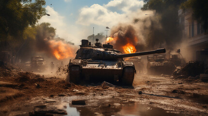 Tank de guerre, généré par IA - obrazy, fototapety, plakaty