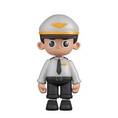 3d Character Pilot Standing Pose. 3d render isolated on transparent backdrop.