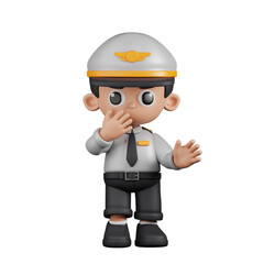 3d Character Pilot Surprised Pose. 3d render isolated on transparent backdrop.