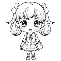 Little girl illustration for coloring book