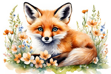 a fox with flowers, Generative AI