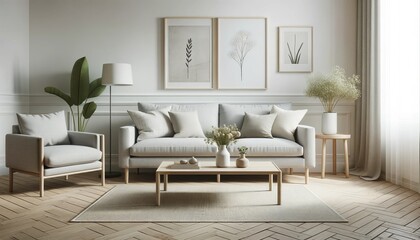 Muted Tones Scandinavian Living Room with Light Gray Sofa