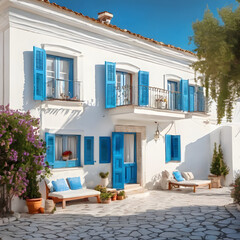 Fototapeta na wymiar typical greek house with sky