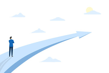 Obraz premium Concept looking forward to the future of business with ambitious vision, strategy, career goals, leadership, inspiration, motivation, ambition. or the decision to move forward with confidence.