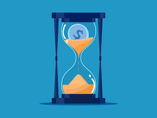 Time makes money depreciate. Coins in the hourglass