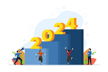 path to success in new year 2024, career growth, achievable goals, for Website Banners, Advertising and Marketing Materials, Online Advertisements, Business Presentations, etc. - obrazy, fototapety, plakaty