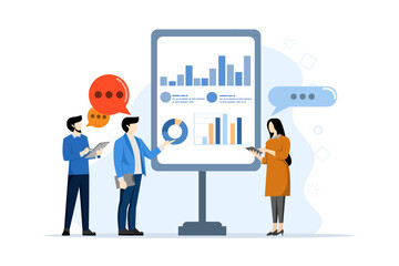 Concept of finance, sales strategy, teamwork, company budget, income growth, investment business, increasing company results. flat vector banner for website landing page. flat vector illustration.