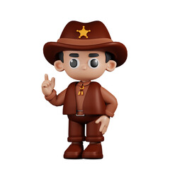 3d Character Sheriff Giving Advise Pose. 3d render isolated on transparent backdrop.