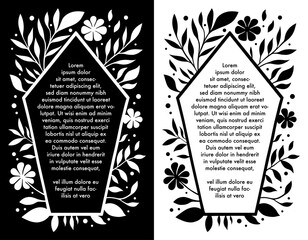 Floral coffin frame with text space. Modern gothic card template for birthday and anniversary. Halloween party invitations. Minimalist vector illustration for printable products.