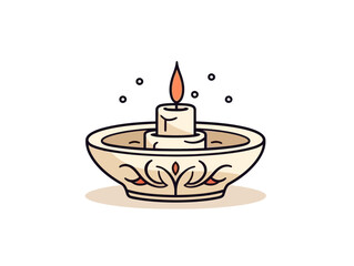 Doodle Candle offering bowl, cartoon sticker, sketch, vector, Illustration, minimalistic
