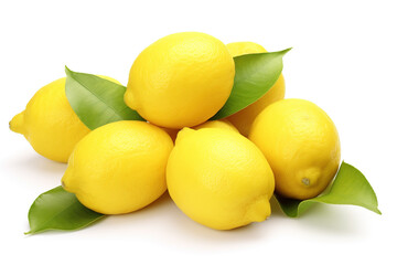 Fresh pile of lemons isolated on white background. Ripe yellow fruit 