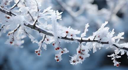 Obraz premium Frosty Evergreen, Winter Wonderland of Snow-Covered Christmas Tree Branches