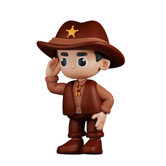 3d Character Sheriff Looking Pose. 3d render isolated on transparent backdrop.