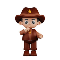 3d Character Sheriff Quiet Pose. 3d render isolated on transparent backdrop.