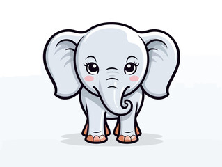 Doodle White elephant, cartoon sticker, sketch, vector, Illustration, minimalistic