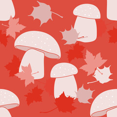 Mushrooms. Image на белом и цветном background. Vector. Seamless pattern.