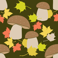 Mushrooms. Image на белом и цветном background. Vector. Seamless pattern.