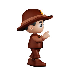 3d Character Sheriff Touch Pose. 3d render isolated on transparent backdrop.